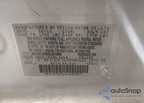 2016 Nissan Versa 1.6 S из США, поврежденный, VIN 3N1CN7AP6GL831859